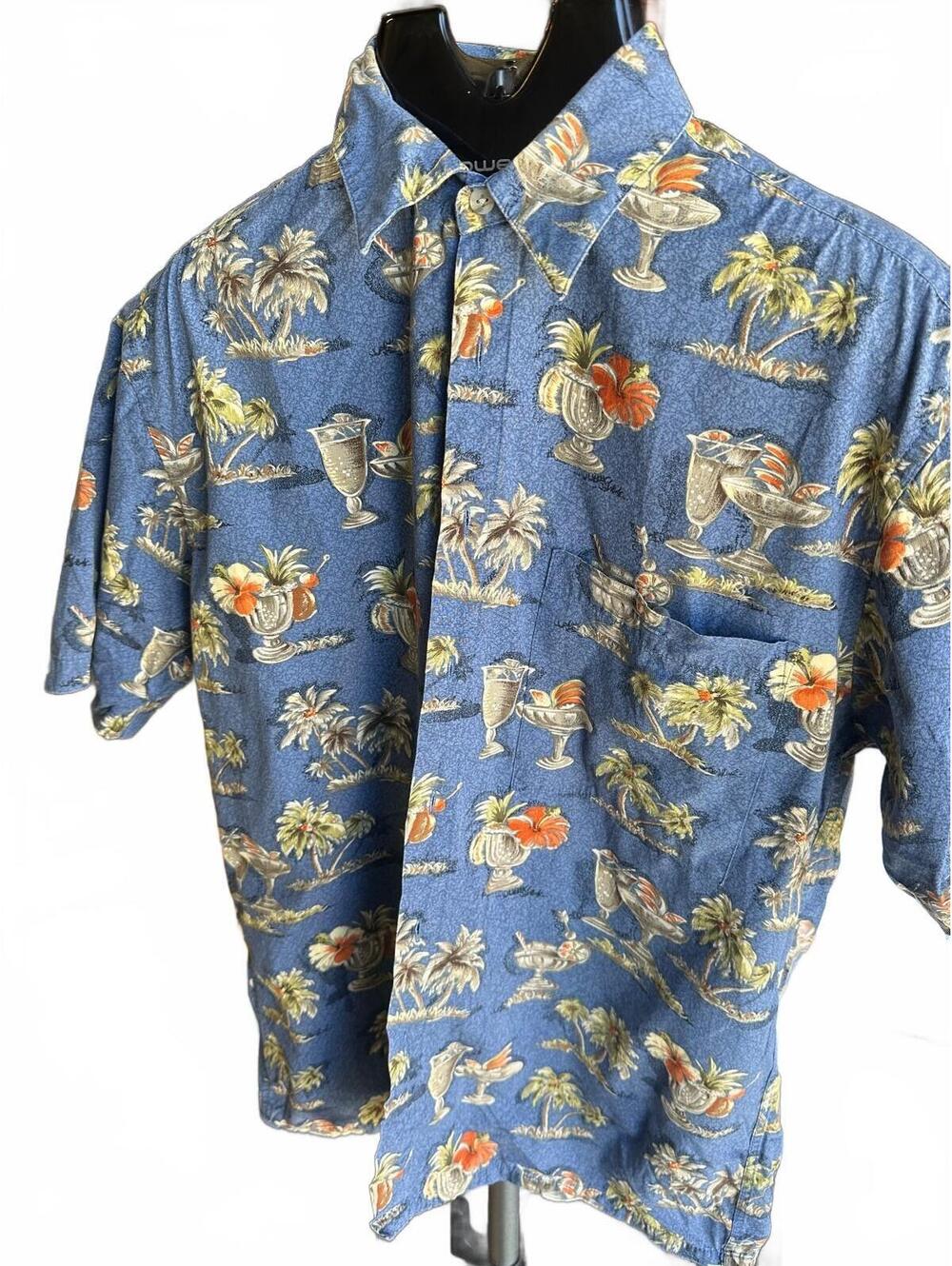Pierre Cardin Hawaiian Shirt Blue Cotton Korea M